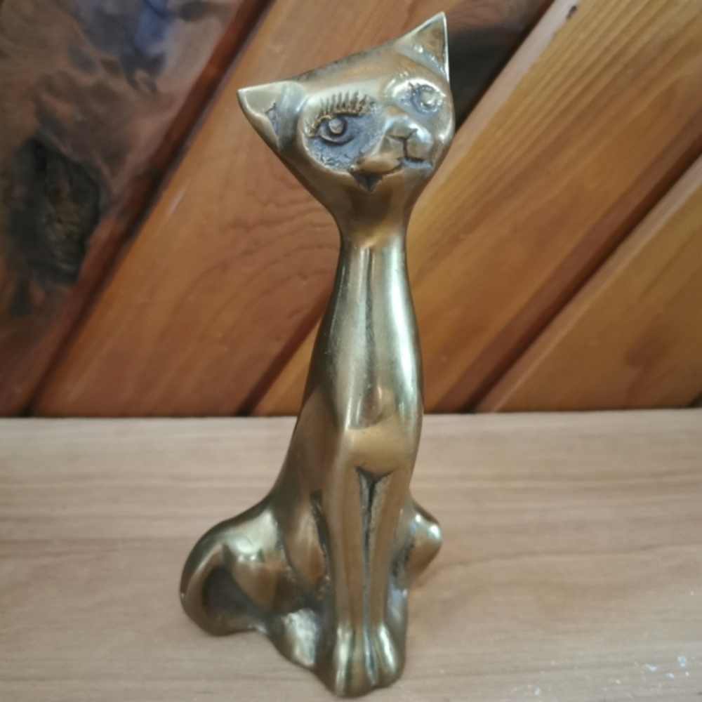 Vintage Solid Brass Cat